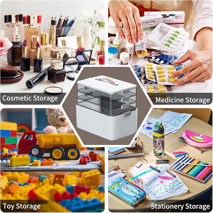 CTIME 4-Tier Extra-Large Medicine Organizer with Portable Pill Case Empty | Double Capacity for Family Needs; BPA-Free Safety; Clear Visible Lids; Neatly Categorized; Home & Travel Essentials; Gift