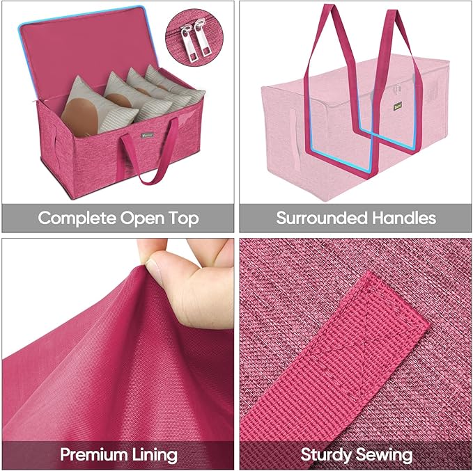 BALEINE Extra Large Storage Tote with Zippers & Carrying Handles, Heavy-Duty Oxford Fabric Moving Bags for Laundry, Space Saving, Storage, Berry Red