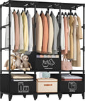 LOKEME Portable Closet,Sturdy Stable Large Capacity Wardrobe Closet,Clothes Rack with Shelves,3 Folding Areas,3 Storage Areas,3 Hanging Areas,Suitable for Bedrooms and Dormitory,50in Black