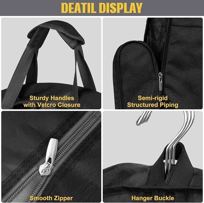 SLEEPING LAMB Heavy Duty Garment Bag for Travel, 43''Waterproof Suit Bag for Men Travel and Foldable Carry On Garment Bag for Hanging Clothes with Large Pocket in Business Trip, Black