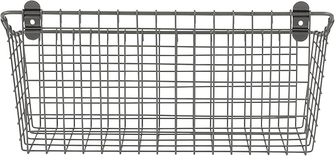 Spectrum Extra Large Wire Wall Mount Storage Basket Industrial Gray, Vintage Wire Basket Wall Mount Organizer Modern for Pantry Kitchen and Bath, Versatile Wall Mount Storage Basket Wire Caddy