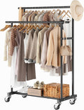 Calmootey Rolling Garment Rack with 2 Rods, Clothes Organizer for Bedroom | High-Low Rods, Two Lockable Wheels, Sturdy Metal Frame, Space-Saving, Fits Laundry, Living Room, Black