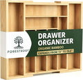 Bamboo Drawer Organizer, Expandable 8-Slot Silverware & Utensil Tray for Kitchen Drawers, Fits 13–19.5 Inch Drawers, Deep Compartments, Durable & Eco-Friendly Natural Bamboo