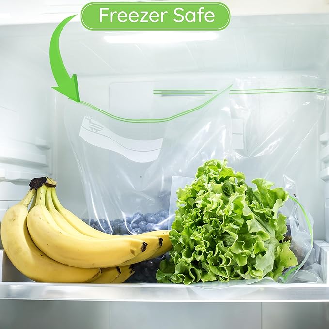 Quart Size Freezer Bags – 75 Count, Resealable, Extra Strong 2 Mil Leak Proof Double Zipper Clear Stand Up Food Bags