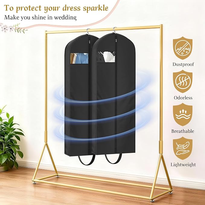KEETDY Wedding Dress Garment Bag for Travel with 4" Gusseted Long Hanging Dress Bags for Gowns for Women Garment Cover Clothes Storage for Closet (Black, 65 inch)