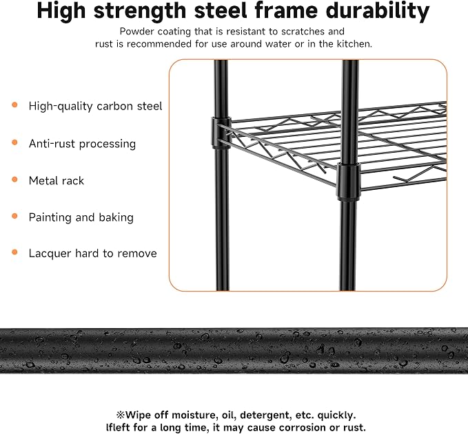 IZEUK 4 Tier Metal Wire Shelf Unit, Black Storage Rack Organizer for Kitchen, Bedroom, Living Room or Laundry Room, 17.7" W x 11.8" D x 41.9" H