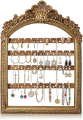 1 Pcs 13 x 9.3'' Wall Hanging Earring Holder Organizers Vintage Arched Frame 4 Layer Wall Mounted Jewelry Holder Decorative Retro Baroque Stud Earring Display (Gold)