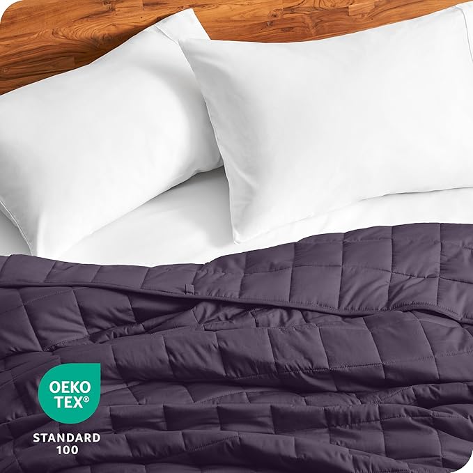 Bare Home Weighted Blanket Queen Size 17lbs (60" x 80") for Adults - All-Natural 100% Cotton - Premium Heavy Blanket Nontoxic Glass Beads (Eggplant, 60"x80")