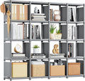 Mavivegue Book Shelf, 16 Cube Storage Organizer, DIY Bookcase, Metal Cube Bookshelf,Tall Book case for Bedroom, Living Room,Office,Closet Storage Organizer, Grey Cubicle Storage Rack