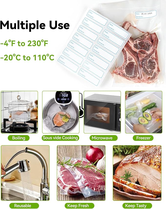 AENTGIU 300-Count Food Vacuum Sealer Bags 8 x 12 inch, Thick BPA-Free Sous Vide Bags Compatible with Most Vac Machines, Food Saver, Seal a Meal, Commercial Grade Quart Precut Meal Prep Storage Bags