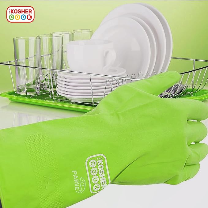 The Kosher Cook Parve Green Nitrile Cleaning Gloves- Comfortable Flock Lining and Top Durability for Dishwashing and Household – X-Large – Color Coded Home and Kitchen Accessories