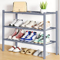 Smiry Bamboo Shoe Rack, 3 Tier Free Standing Wooden Shoe Organizer, Stackable Wood Shoe Storage Shelf for Closet, Entryway, 12 Vertical Slats, 2+1 Stack Standard Legs, 26.8"x11"x19.5", Grey