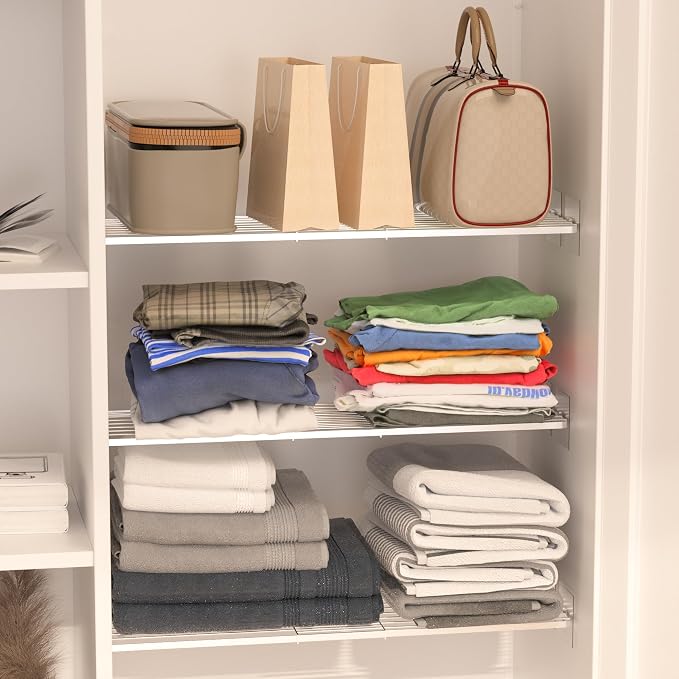 Closet Tension Shelves Expandable Cabinet Organizer Wire Shelf Metal DIY Divider Separator for Cabinet Wardrobe Cupboard Pantry Kitchen Bedroom