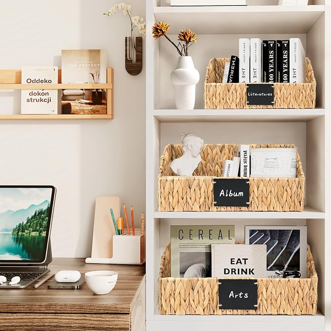 Rattan Storage Basket, Handwoven Wicker Basket for Storage with Built-in Handles, Pantry Baskets for Shelves, Bedroom, Bathroom, Laundry Room or Kitchen(Natural)