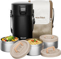 77oz Stainless Steel Insulated Food Jar, 3 Tier Stackable Bento Lunch Box, Vacuum Thermal Food Container for Hot Food, Soup Thermos with Insulated Bag for Work, Travel, Outdoor (77 oz Black)