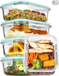 Vtopmart 5Pack 22oz Glass Storage Containers with Lids, Glass Meal Prep Food Container Sets with Snap Airtight Lid for Microwave, Oven, Freezer and Dishwasher, Green