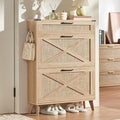LEYAOYAO Shoe Cabinet Storage for Entryway with 2 Flip Drawers Rack Narrow Organizer Slim Hidden Wood Shoe Cabinet Furniture Natural Oak
