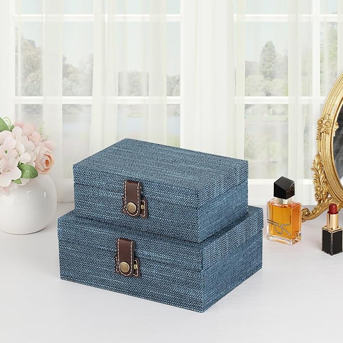 Hipiwe Treasure Chest Box - Wooden Decorative Jewelry Box with Clasp Lid | Memento Case Box Rectangular Keepsake Trinket Organizer Box Gift for Women Men Home Decor, Medium