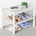 Smiry Bamboo Shoe Rack for Closet, 2 Tier Small Wooden Shoe Organizer, Stackable Wood Shoe Storage Shelf for Entryway, 14 Vertical Slats, One-piece Heavy-Duty Legs, 17.32"x11.02"x12.99", White