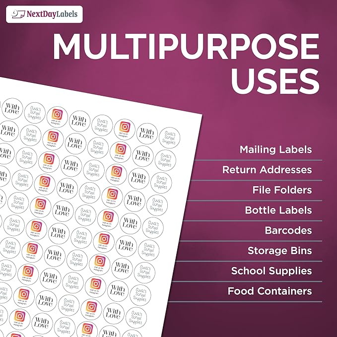 NextDayLabels 0.75 Inch Round Circle Stickers White for Bleeds Laser Inkjet - 108 Per Sheet Self-Adhesive Color Coding Inventory Labels Made in USA - 27,000 Labels