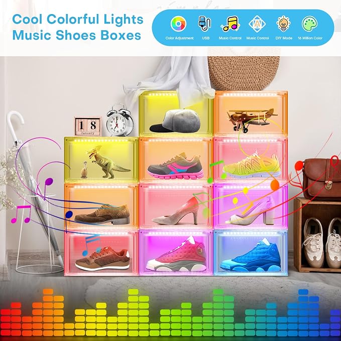 Oltraman LED Smart Shoe Boxes Display Case, Stackable Storage Organizers