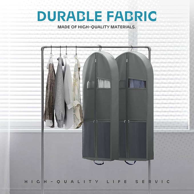 Lazebox 43" Travel Garment Bag with Accessories Zipper Pocket, Heavy Duty Suit Bag for Suits, Tuxedos, Dresses, Coats, Grey, 1 pack