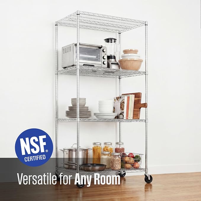 SafeRacks NSF 4-Tier Heavy Duty Steel Wire Rack w/Wheels (36"x24"x72")