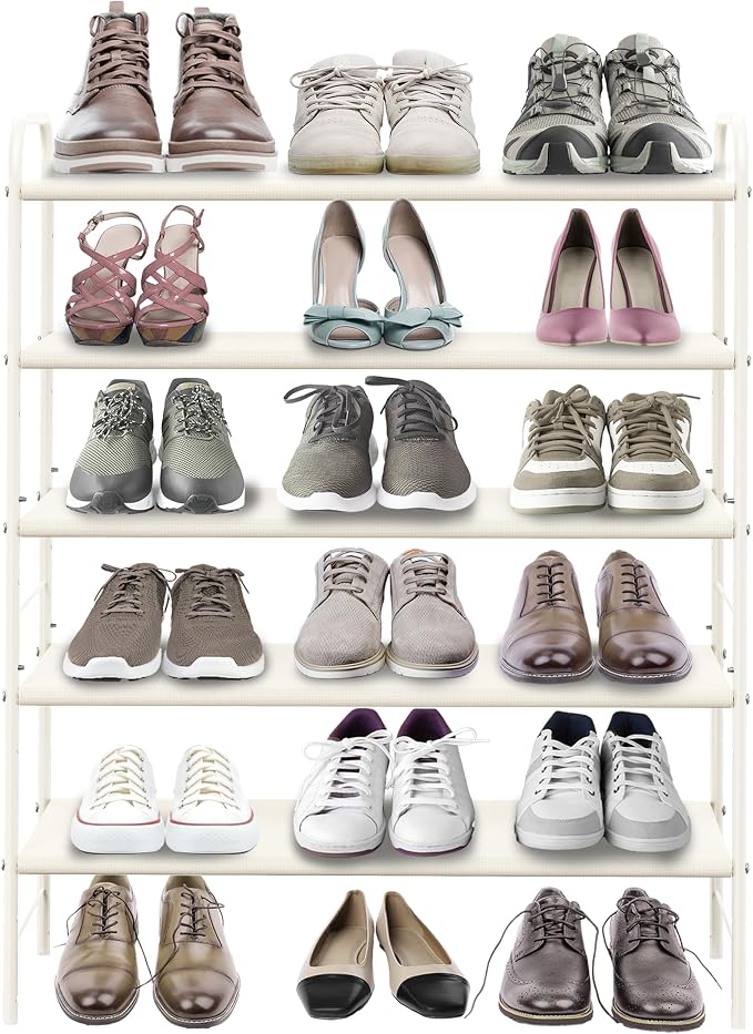 Simple Houseware 5-Tier Shoe Rack Storage Organizer, 15-24 Pairs, White | Space-Saving Shoe Shelf with Sturdy Metal Frame and Non-Woven Fabric Shelves for Entryway, Garage & Corridor