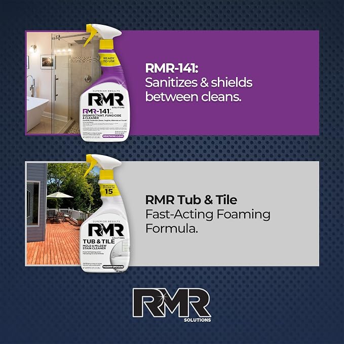 RMR Bathroom Mold Remover Bundle - RMR-141 EPA Registered Mold & Mildew Remover, 2-Step Bathroom Cleaning & Disinfecting System for Showers, Sinks, Tile, Grout, 2–32 Oz Bottles