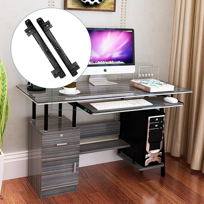 Bonsicoky 14 Inch Keyboard Slide, Black, 2Pcs | Heavy Duty Ball Bearing Slides, Computer Keyboard Drawer Tray Accessories, Cabinet Furniture Rails Rack