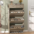 Thacuok Shoe Cabinet with 3 Flip Drawers & 2 Storage Drawers, Rustic Farmhouse Narrow Shoe Organizer Cabinet, Slim Shoe Rack Cabinet, Shoe Storage Cabinet for Entryway, Hallway, Front Door