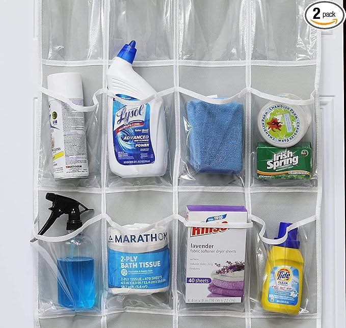 HomeRoots 2 Pack Minimalist Clear Over the Door Organizer with 20 Pockets, Over Door Organizer for Pantry, Bathroom, Closet Storage Door Organizer for Shoes and Toys