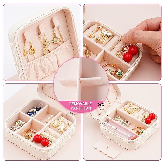 Neveika Portable Travel Mini Jewelry Box Leather Jewellery Ring Organizer Case Storage Gift Box Girls Women (4 colorx1).