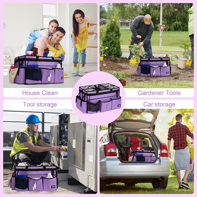 Extra-Large Cleaning Caddy Bag With Detachable Divider,Cleaning Caddy For Cleaning Supplies Cleaning Supply Caddy With Adjustable Shoulder Strap & Waist Belt For Cleaners