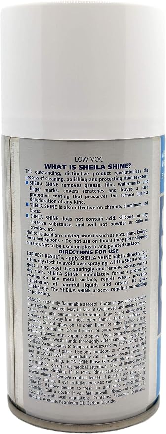 Sheila Shine Low Voc Stainless Steel Polish & Cleaner | Protects Appliances from Fingerprints and Grease Marks | Residue & Streak Free | NSF Certified | 10 oz Aerosol Can