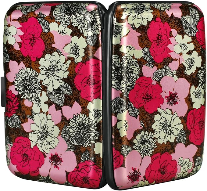 ELFISH RFID Blocking Credit Cards Holder Aluminum Wallet Metal ID Case for Men Women (Flourishing Flowers)