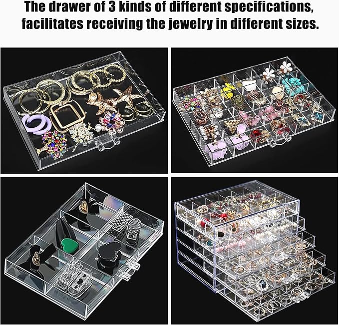 Clear Acrylic Jewelry Storage Box, Earring Jewelry Organizer with 5 Drawers, 5-Layer Jewelry Box for Women, Earring Display Holder for Earrings Ring Bracelet Necklace Transparent Display Storage Case