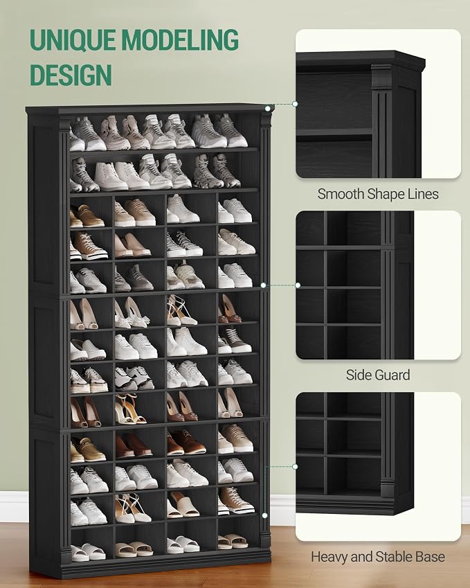 Hzuaneri 13 Tiers Shoe Storage Cabinet, Tall Shoe Cabinet with Cubby, Wooden Shoes Organizer for Closet, 52 Pairs, Shoes Cubby Organizer for Entryway, Hallway, Bedroom, Black SR41004X