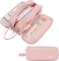 SUNEE Large Capacity Pencil Case with 3 Compartment, Extra Big Pencil Pouch, Pencil Bag with Zipper, Cute High Stationery Organizer, Oxford Pen Box School Supplies for Student Teen Girls Boys, Pink