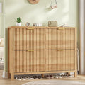 YOMILUVE Shoe Cabinet Storage for Entryway, Fluted Shoe Cabinet with 4 Flip Drawers, Hidden Shoe Rack Freestanding Wooden Shoe Organizer with Legs for Hallway, Oak