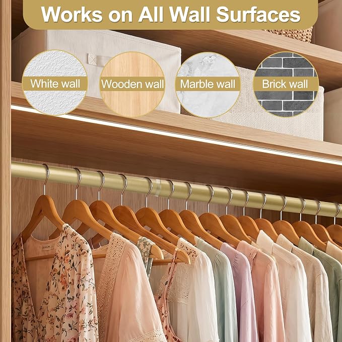 Adjustable Closet Rod for Hanging Clothes, 17-28inch Heavy Duty Metal tension clothes rod，1.3Inches Closet Pole with Hardware Kit for Closet Organization Laundry Room RV, Gold