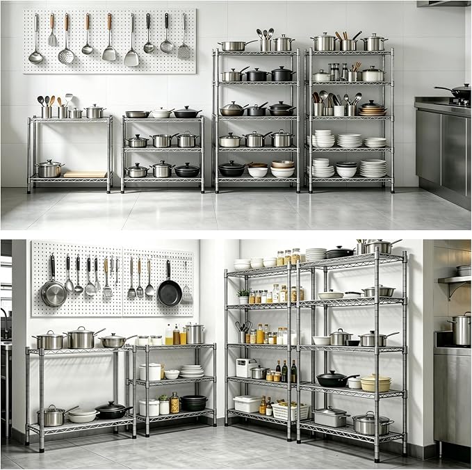 5 Tier Wire Shelving 3 Pack | 33”W Storage Shelves with Wheels | 1500 LBS Metal Shelving | Garage Shelving Units and Storage | Wire Rack Adjustable Layer Height | Electroplated Silver | 33”W×13”D×73”H