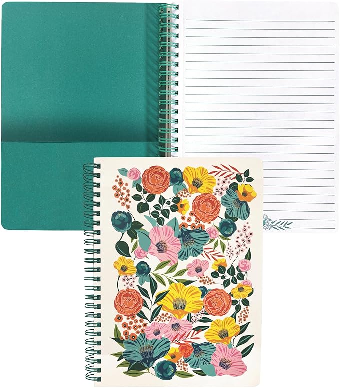 Steel Mill & Co Cute Floral Mini Spiral Notebook, 8.25" x 6.25" Journal with Durable Hardcover and 160 Lined Pages, Garden Blooms (Cream)