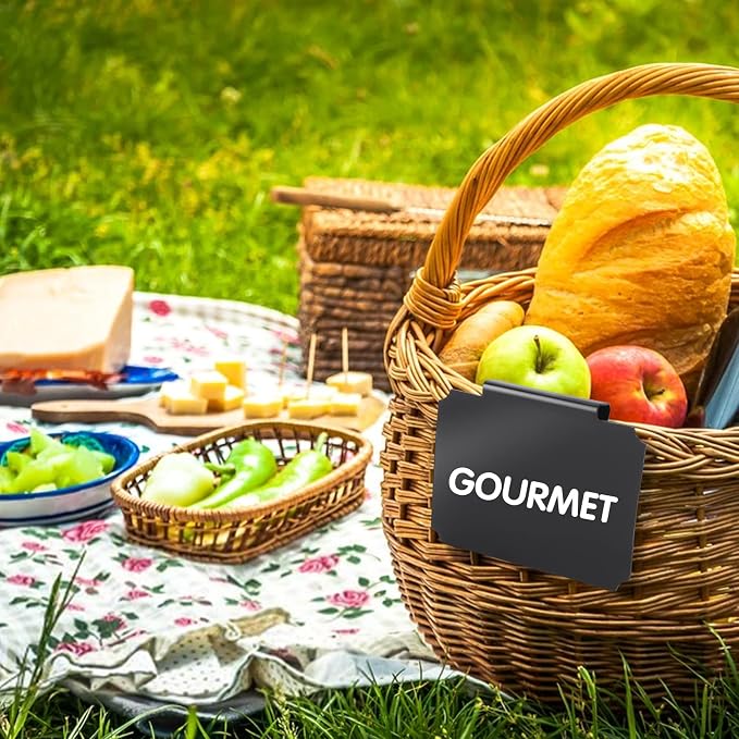 12 Pieces Basket Labels Clip on Set, Include 10 Pieces Kitchen Clip Label Holder Removable Pantry Basket Labels with 2 Pieces White Chalk Marker for Storage Bins Organization Box (Black)