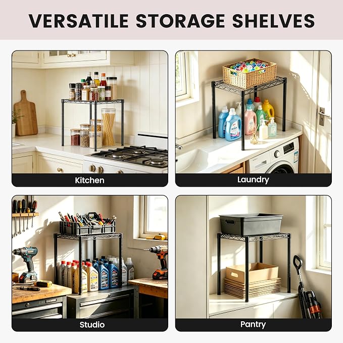 Xcity Storage Shelves, 1 Tier Heavy Duty Metal Shelving Unit, 350 LBS Adjustable Steel Wire Shelf for Commercial, Pantry, Kitchen, Garage, 14" D x 14" W x 15" H, Black