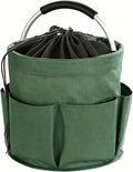 Garden Tool Bucket Organizer, Bucket Tool Organizer,5 Gallon with Aluminum Handle, Multi Side Pockets Portable Storage Caddy for Gardening Camping Car Wash (Green, Drawstring Closure)