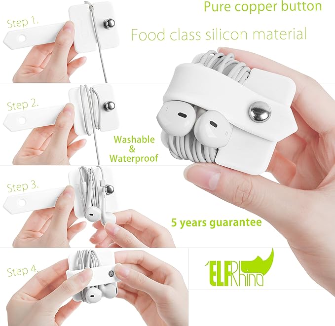 Silicone Cord Organizer, Transparent Earphone Wrap, Button Closure, Flexible Headphone Cord Manager