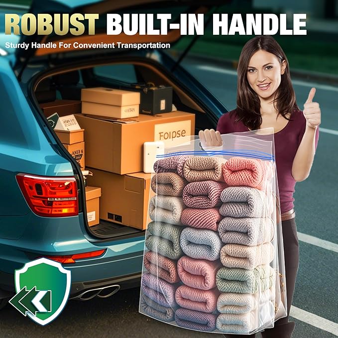15 Gallon Large Storage Bags, 24" x 24" Clear Plastic Zipper Bags with Handles, Extra Large XL Heavy Duty for Travel Home Moving, Pack of 3
