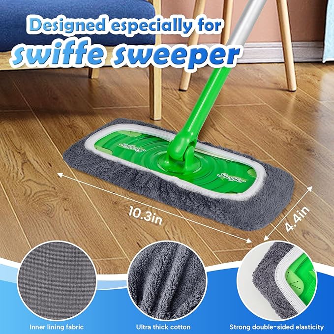 AmaVins 8 Pack Reusable Microfiber Mop Pads Compatible with Swiffer Sweeper Mop, Dry Sweeping Cloths & Wet Mopping Cloths, Washable Mop Pads for Surface/Hardwood Floor Cleaning (Mop is Not Included)