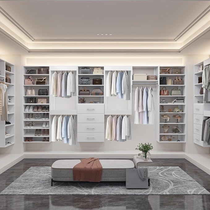 19.5" Wide Tall Hanging Modular Closet System, Wall-Mounted Closet Organizer with Shelf and Hanging Rod, White